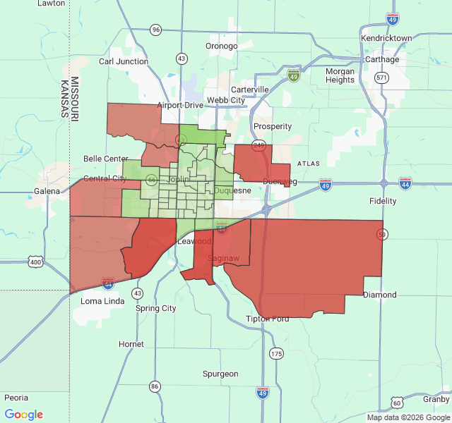 Map of septic coverage in Joplin, MO