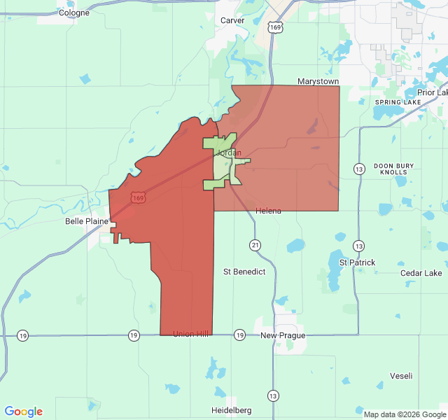 Map of septic coverage in Jordan, MN