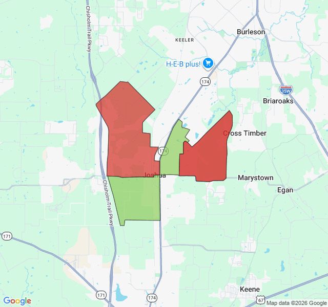 Map of septic coverage in Joshua, TX