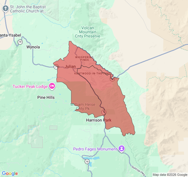 Map of septic coverage in Julian, CA