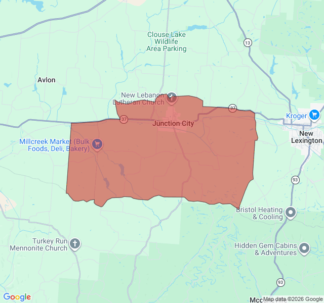 Map of septic coverage in Junction City, OH
