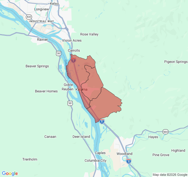 Map of septic coverage in Kalama, WA