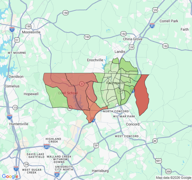 Map of septic coverage in Kannapolis, NC