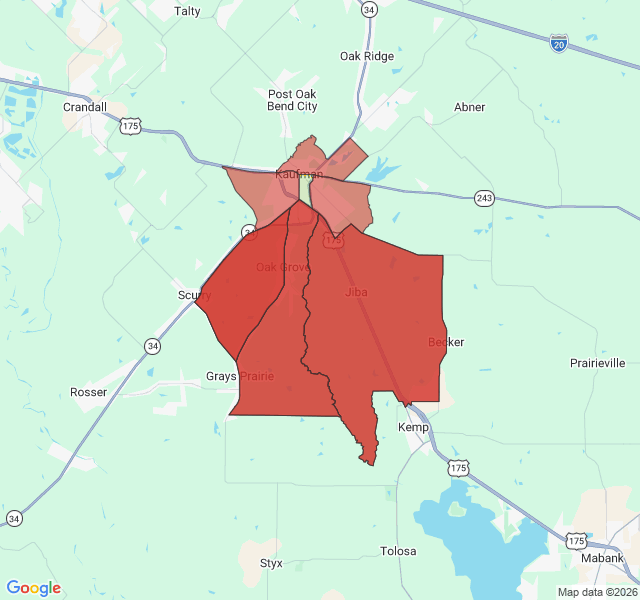 Map of septic coverage in Kaufman, TX