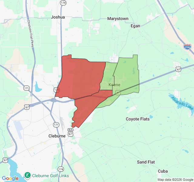 Map of septic coverage in Keene, TX