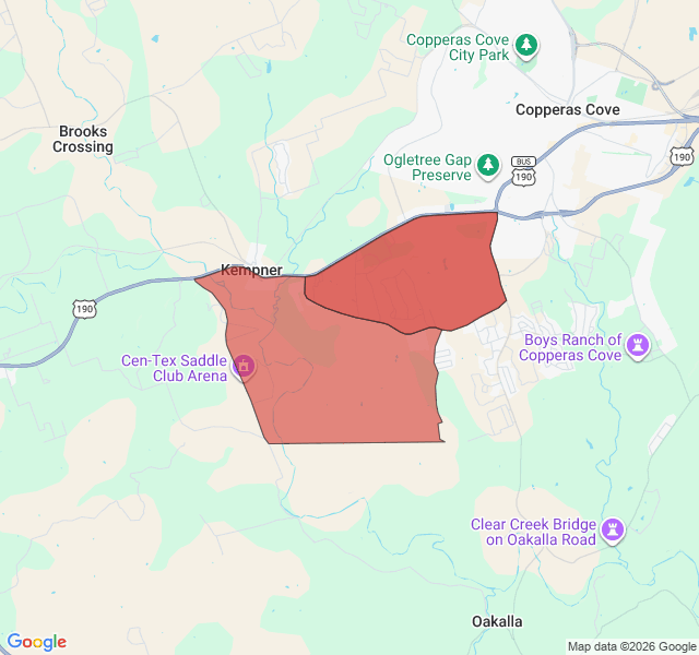 Map of septic coverage in Kempner, TX