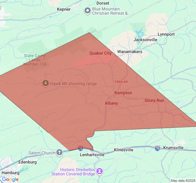 Map of septic coverage in Kempton, PA