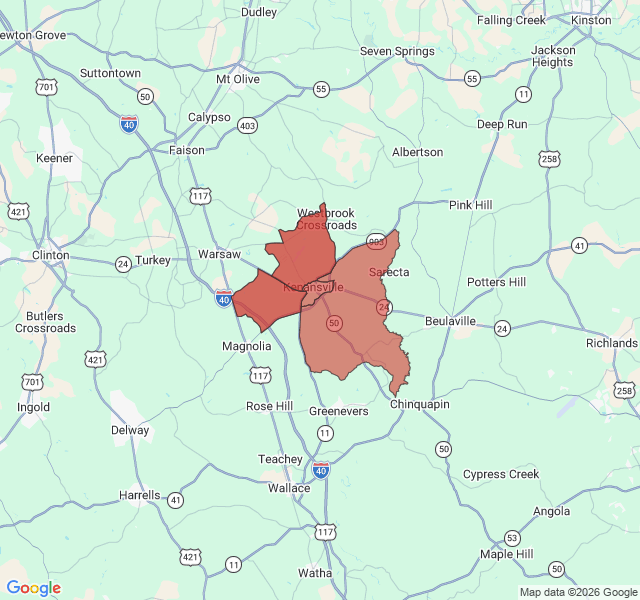 Map of septic coverage in Kenansville, NC
