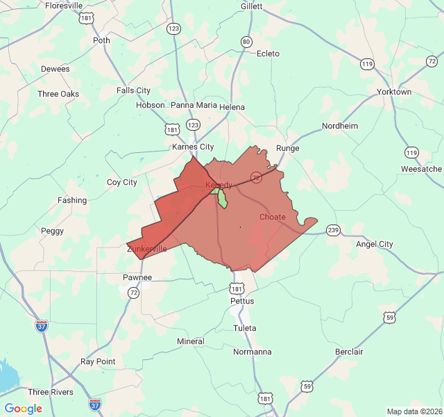 Map of septic coverage in Kenedy, TX