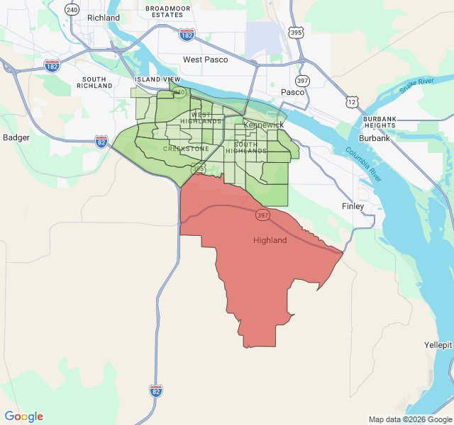 Map of septic coverage in Kennewick, WA