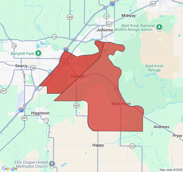 Map of septic coverage in Kensett, AR