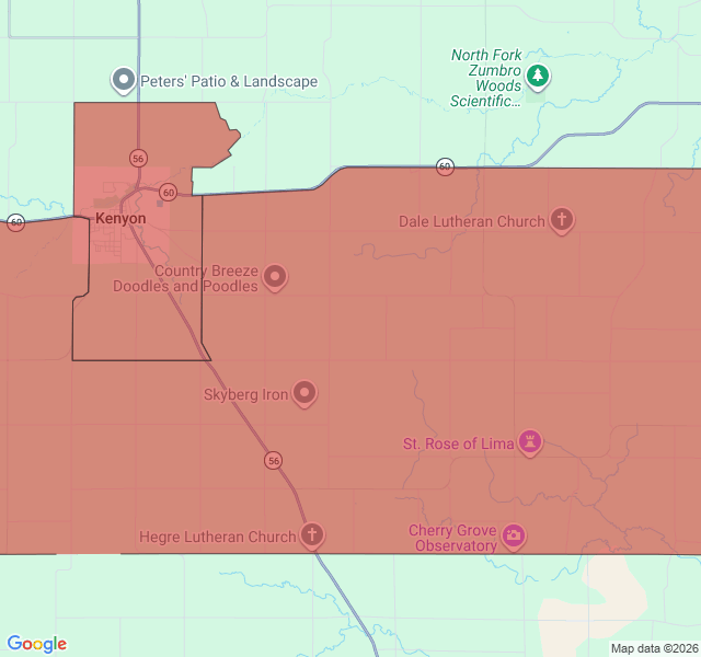 Map of septic coverage in Kenyon, MN