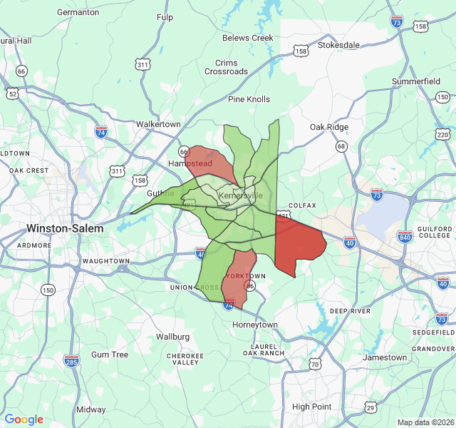 Map of septic coverage in Kernersville, NC