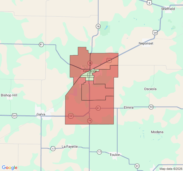 Map of septic coverage in Kewanee, IL