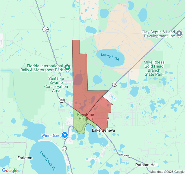 Map of septic coverage in Keystone Heights, FL