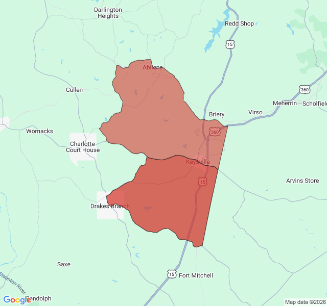 Map of septic coverage in Keysville, VA