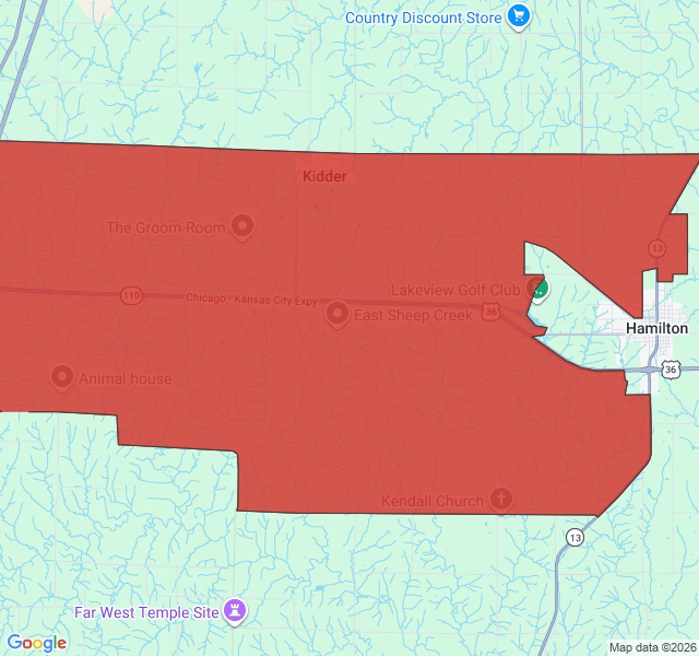 Map of septic coverage in Kidder, MO
