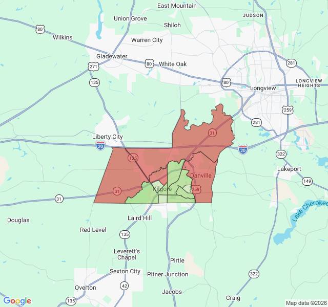 Map of septic coverage in Kilgore, TX