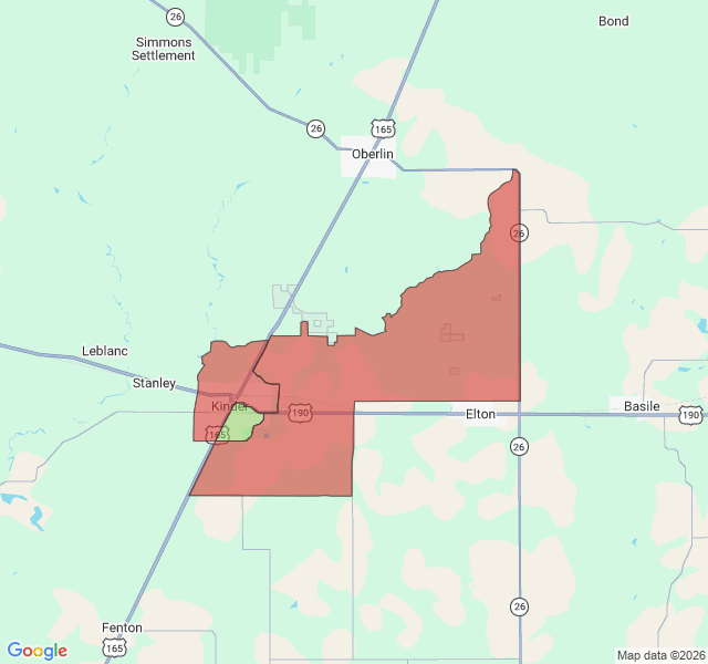 Map of septic coverage in Kinder, LA