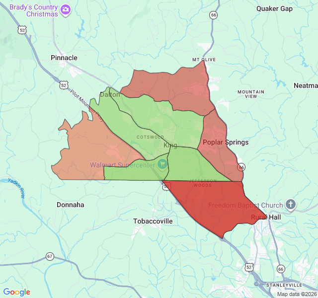 Map of septic coverage in King, NC