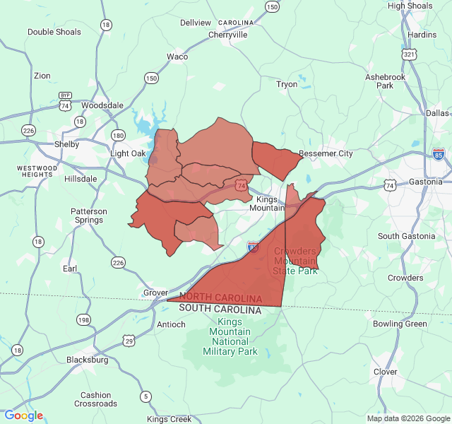 Map of septic coverage in Kings Mountain, NC