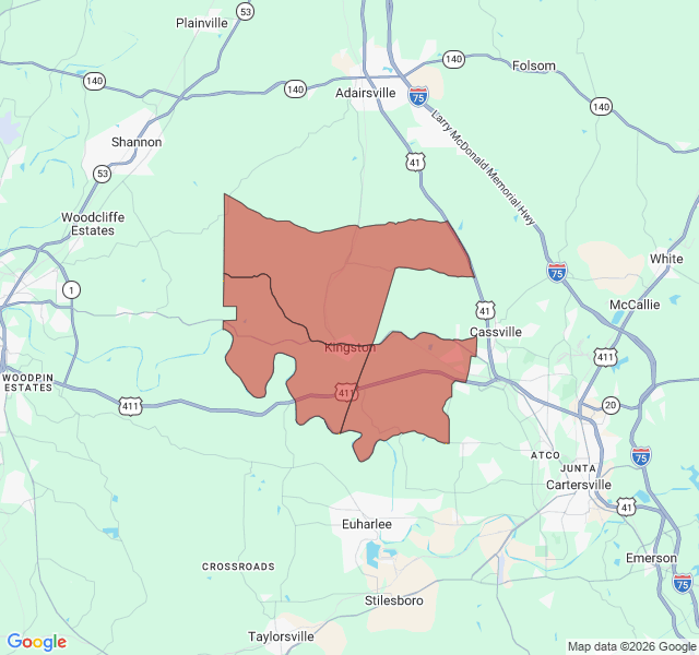 Map of septic coverage in Kingston, GA