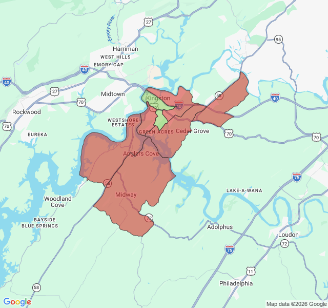 Map of septic coverage in Kingston, TN