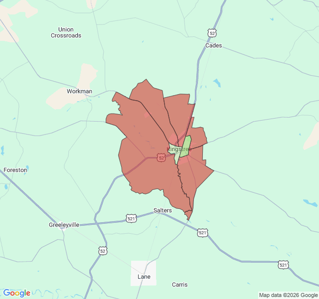 Map of septic coverage in Kingstree, SC