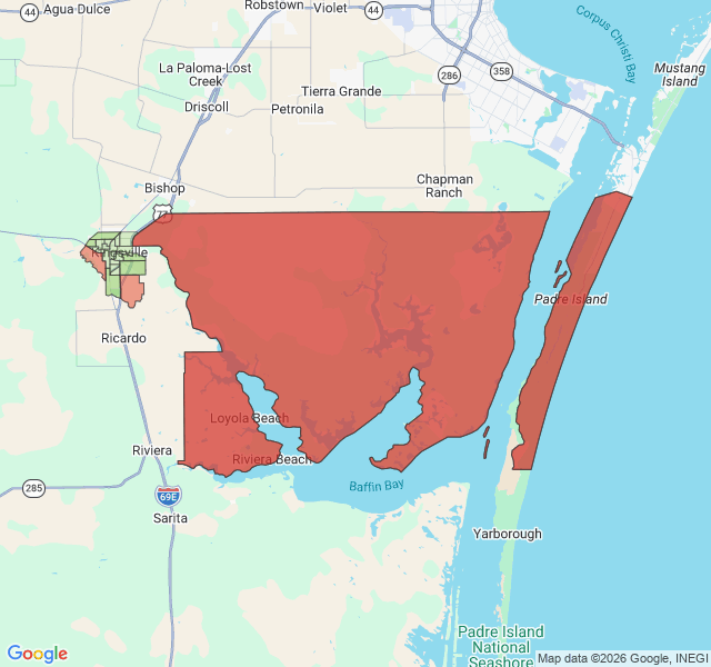 Map of septic coverage in Kingsville, TX