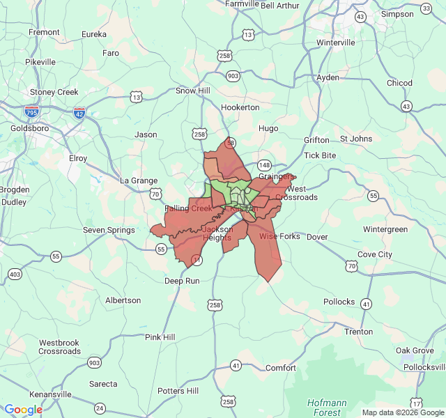 Map of septic coverage in Kinston, NC