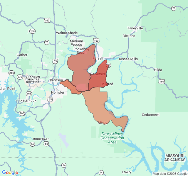 Map of septic coverage in Kirbyville, MO