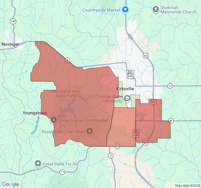 Map of septic coverage in Kirksville, MO