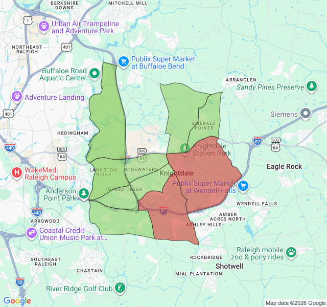 Map of septic coverage in Knightdale, NC