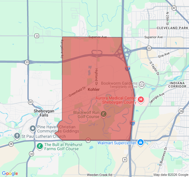 Map of septic coverage in Kohler, WI