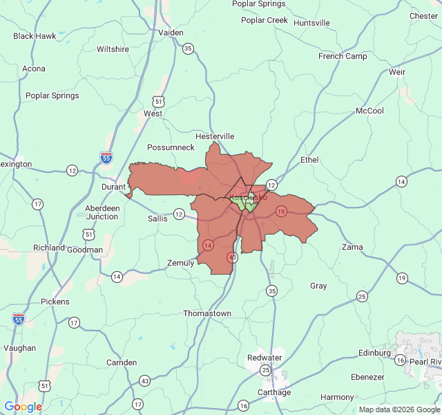 Map of septic coverage in Kosciusko, MS