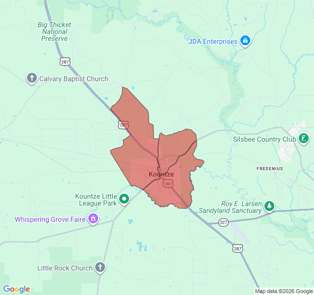 Map of septic coverage in Kountze, TX