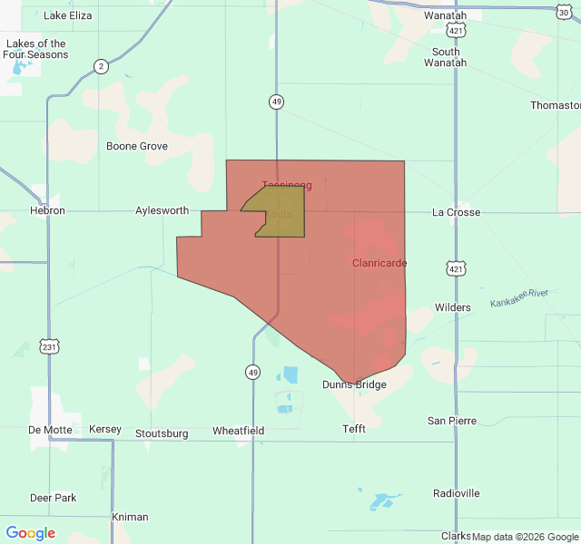 Map of septic coverage in Kouts, IN
