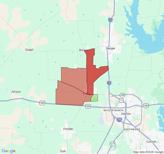 Map of septic coverage in Krum, TX