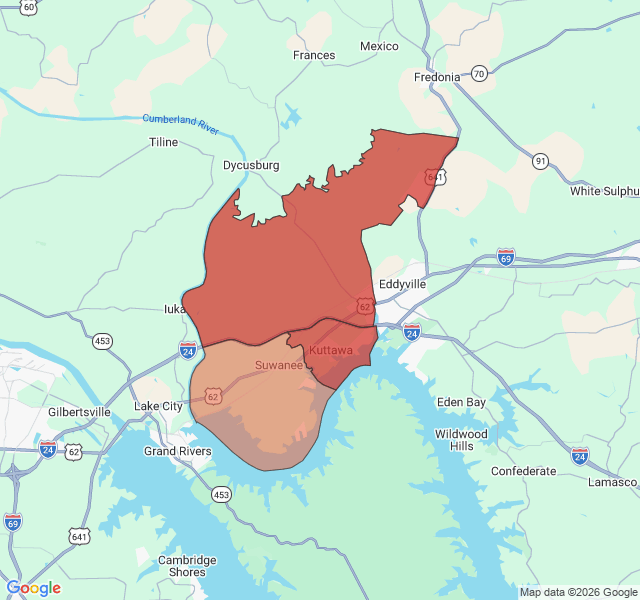 Map of septic coverage in Kuttawa, KY