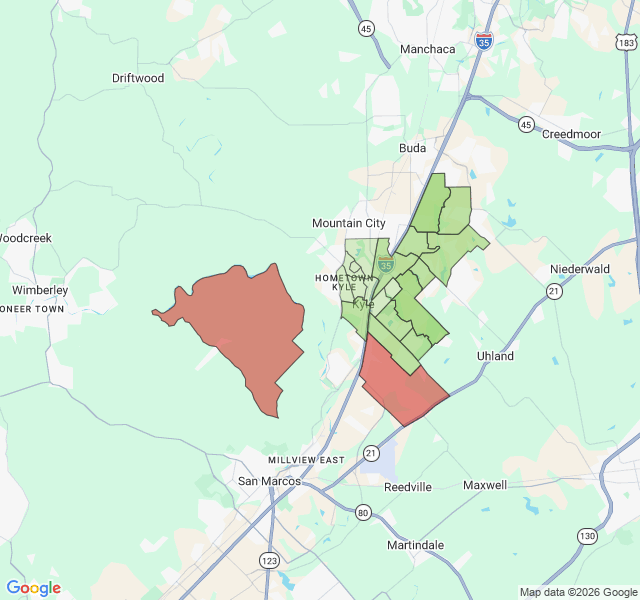 Map of septic coverage in Kyle, TX