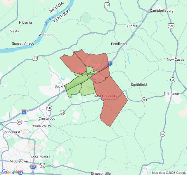 Map of septic coverage in La Grange, KY