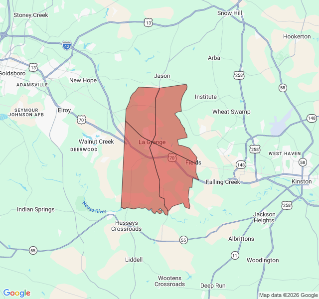 Map of septic coverage in La Grange, NC