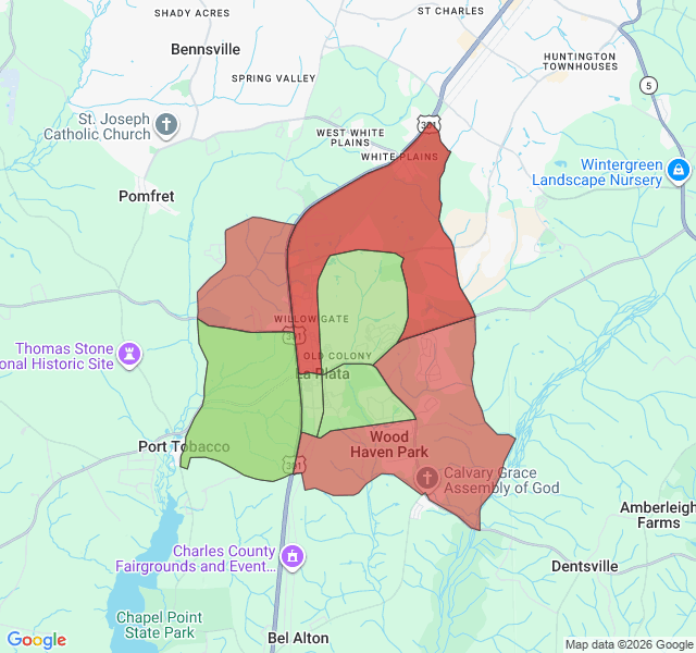 Map of septic coverage in La Plata, MD