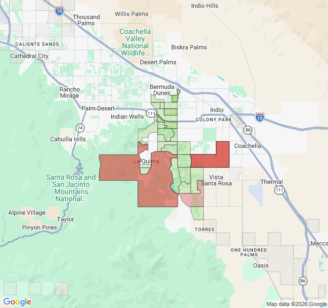 Map of septic coverage in La Quinta, CA