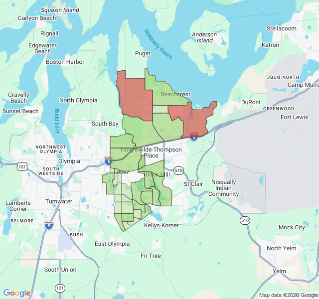 Map of septic coverage in Lacey, WA