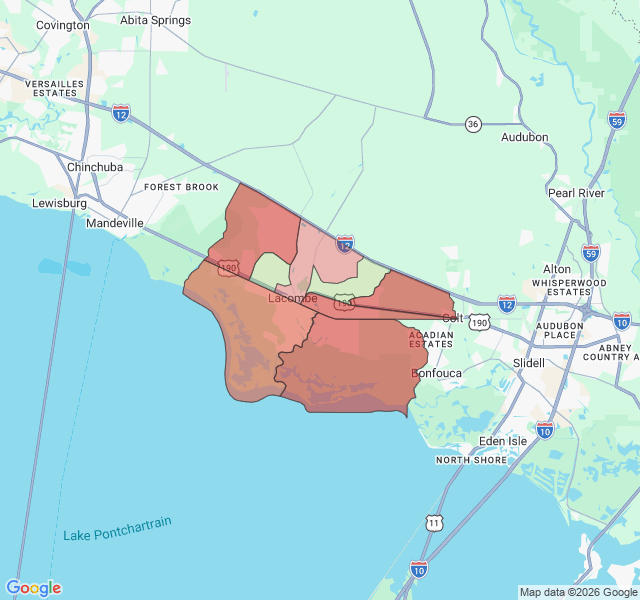 Map of septic coverage in Lacombe, LA