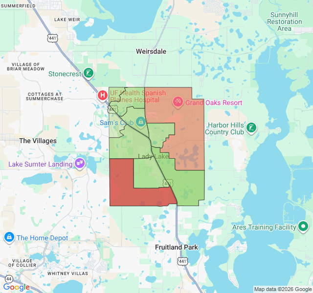 Map of septic coverage in Lady Lake, FL