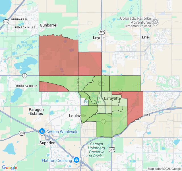 Map of septic coverage in Lafayette, CO
