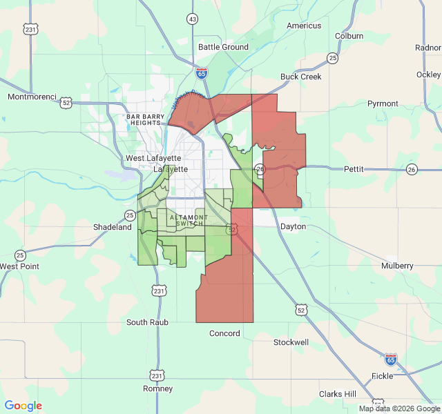 Map of septic coverage in Lafayette, IN