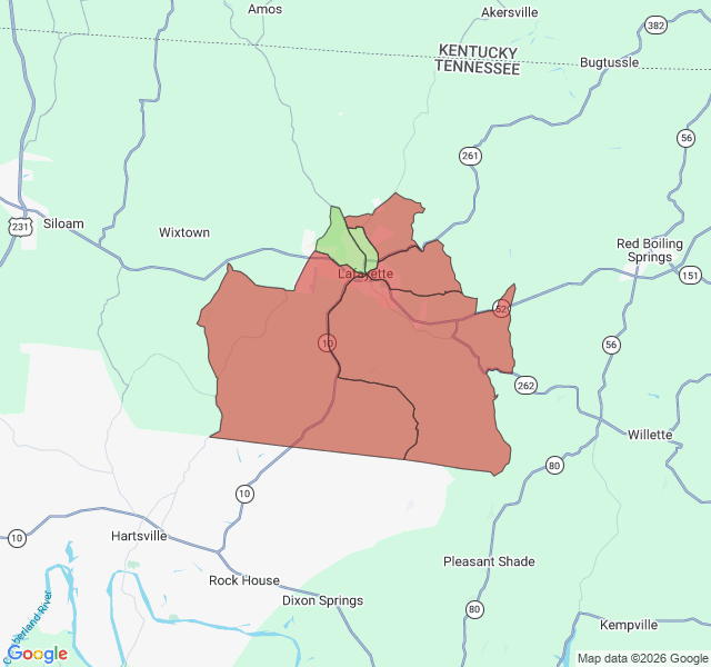 Map of septic coverage in Lafayette, TN